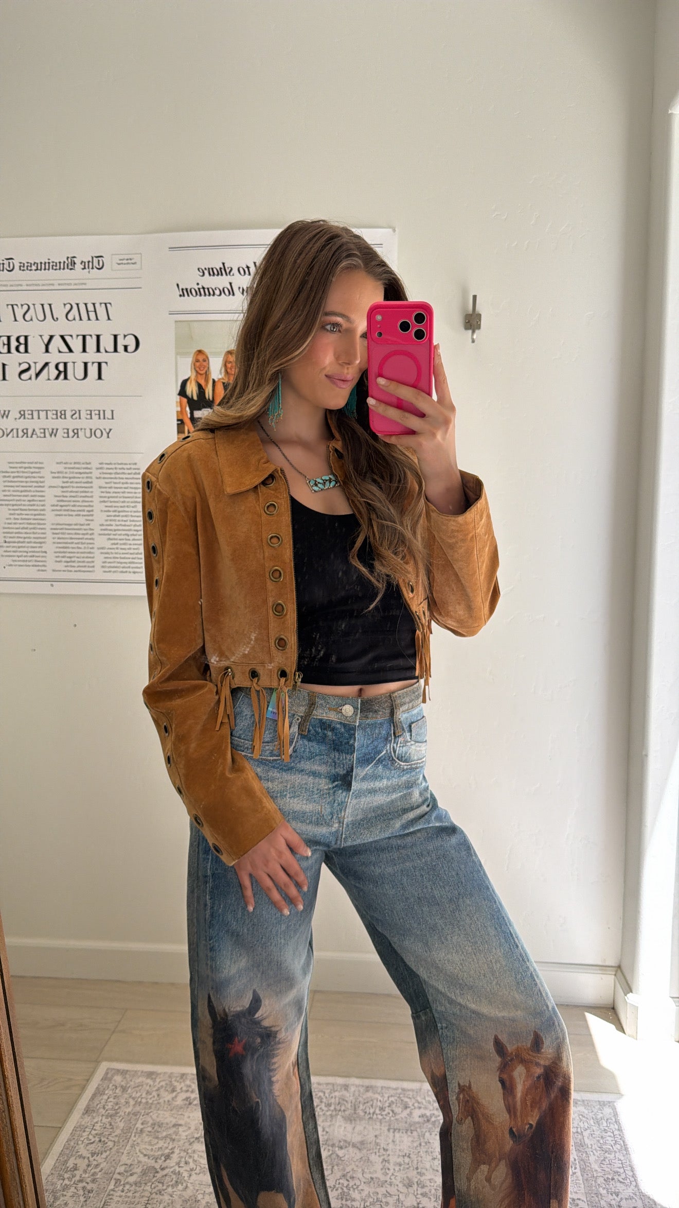 Vintage Scully Suede Cropped Fringe Jacket Size Medium