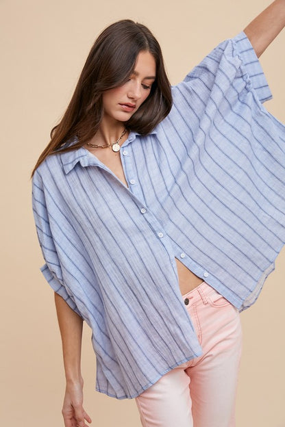 FINAL SALE!! Jordan Striped Button Down Top in Blue