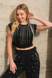 NEW!! Rhinestone Fringe Cropped Tee in Black