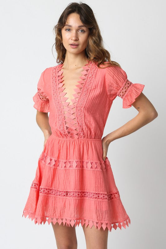 NEW!! Elaina Eyelet Dress in Coral