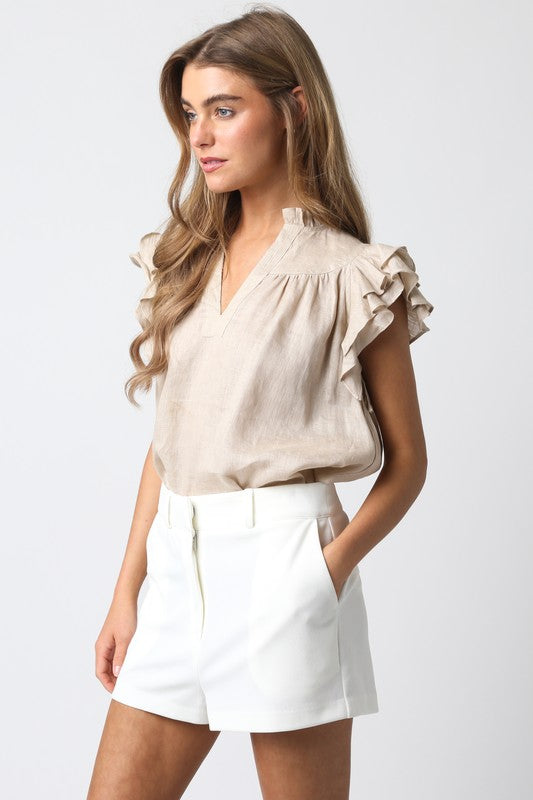 NEW!! Poppy Linen Blouse in Tan