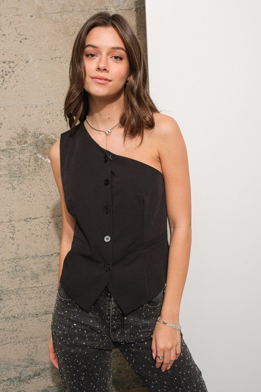 NEW!! One Shoulder Button Down Vest