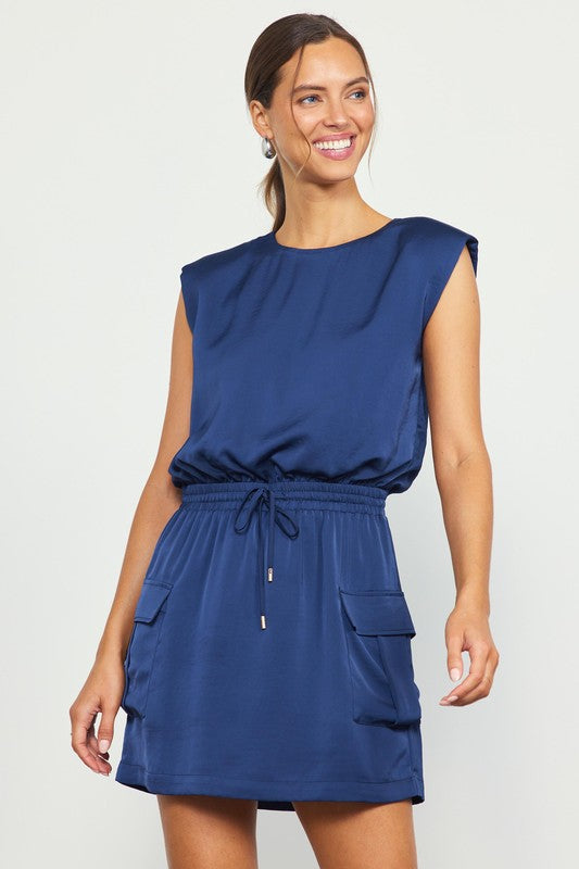 NEW!! Levi Navy Silk Mini Dress in Navy