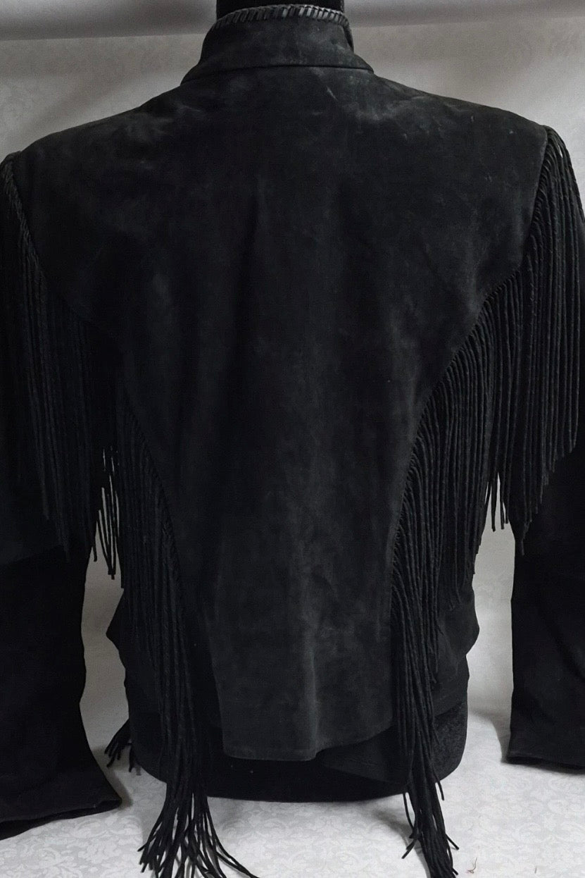Vintage Black Suede Fringe Jacket Size Large