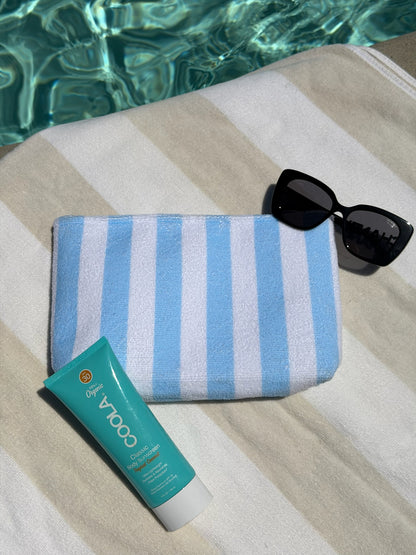 "Cabana Club" Striped Terry Pouch in Blue