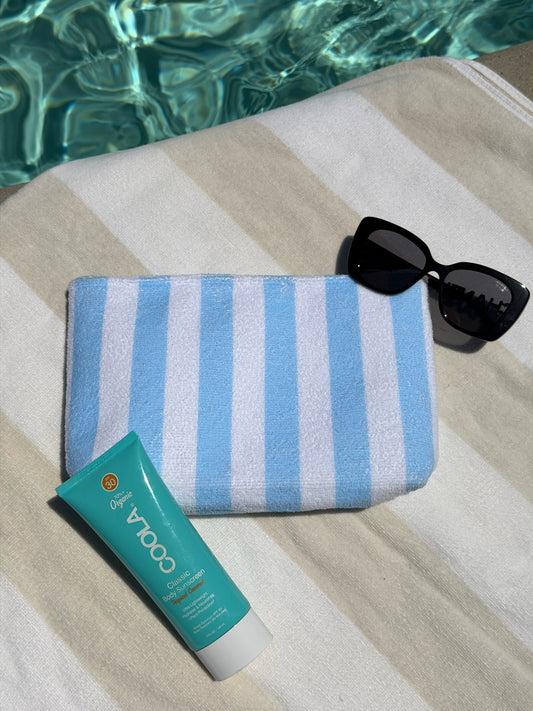 "Cabana Club" Striped Terry Pouch in Blue