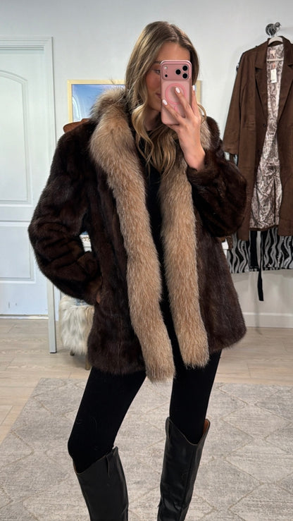 #GB7 Vintage Mahogany Mink and Crystal Fox Tuxedo Jacket