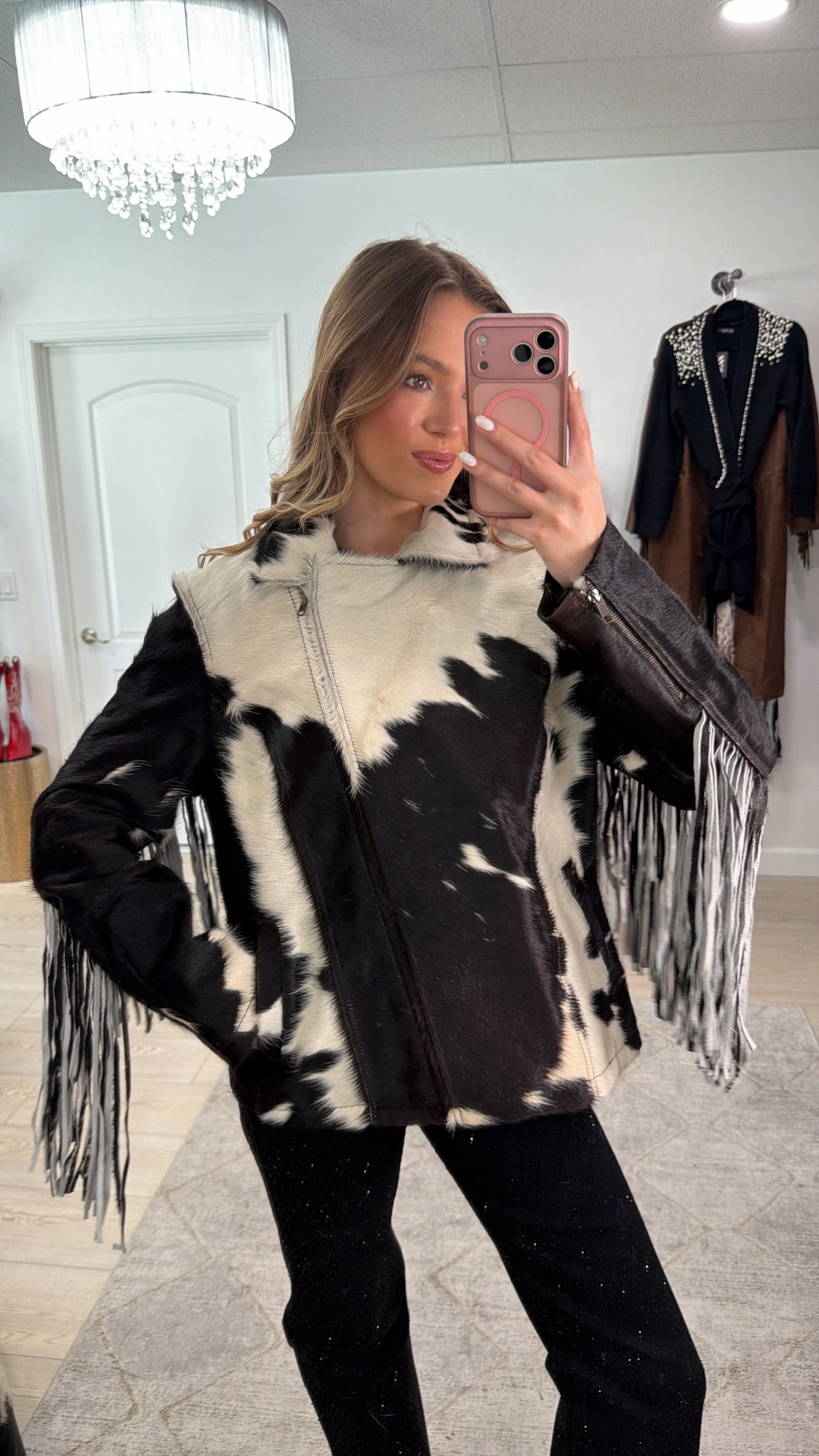 NEW!! Cowhide Jacket with Fringe #3 - Size X-Large