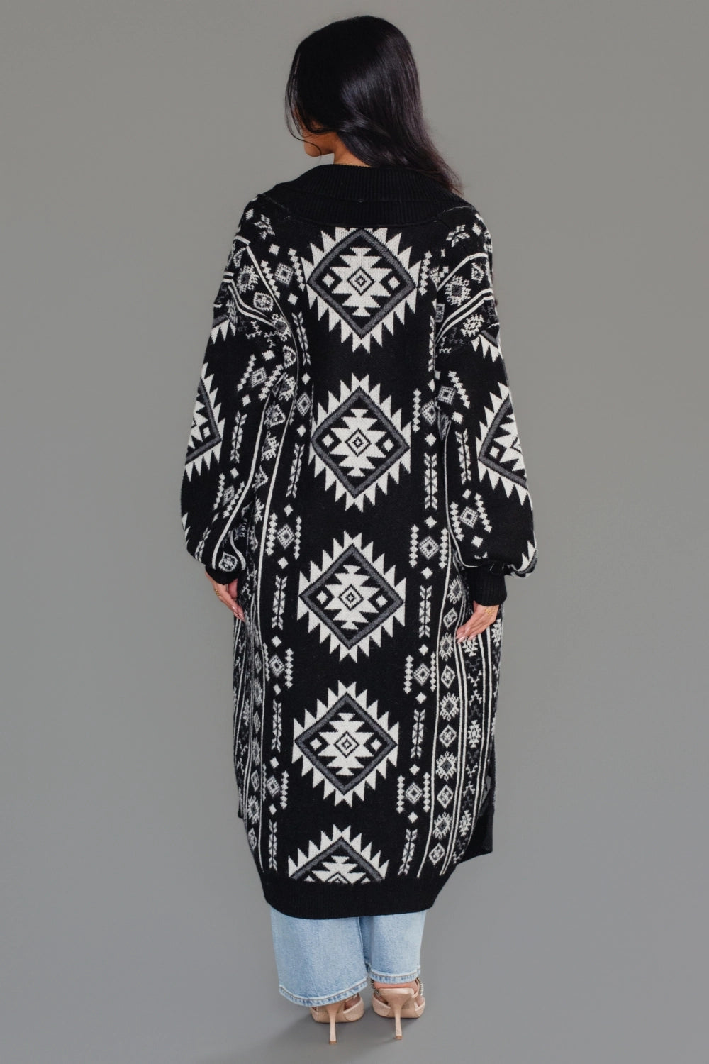 "Frontier" Aztec Print Cardigan in Black