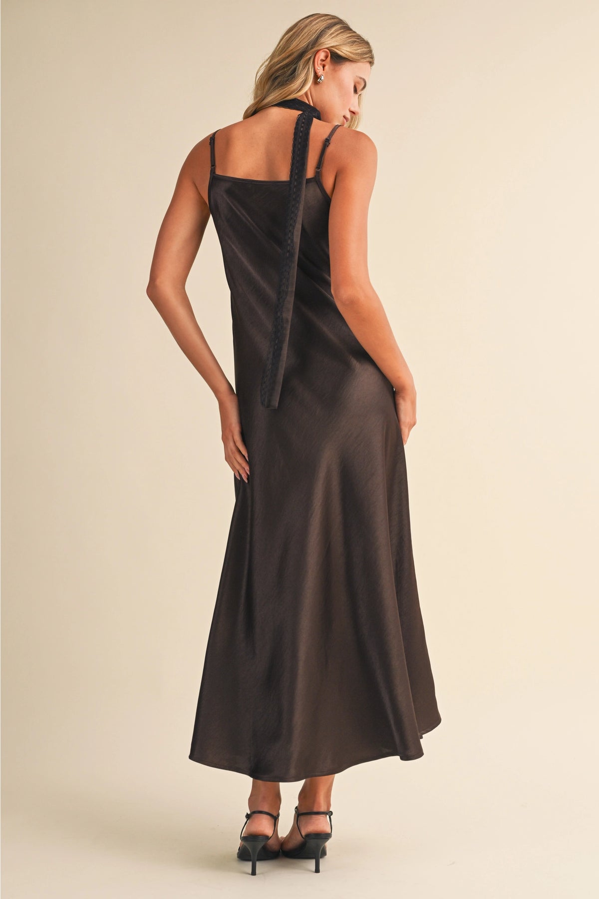"Out West" Satin Midi Dress w/ Lace Scarf
