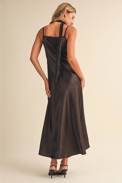 "Out West" Satin Midi Dress w/ Lace Scarf