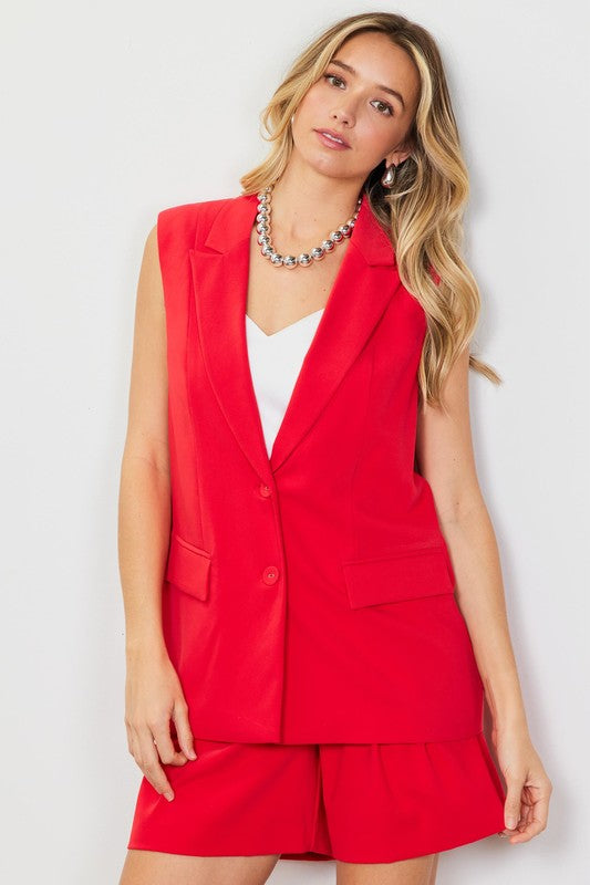 Portia Tailored Blazer Vest in Red