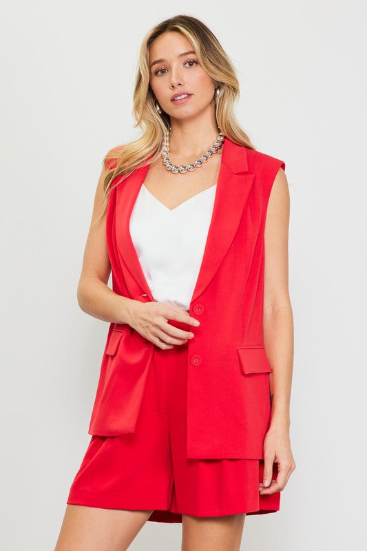 Portia Tailored Blazer Vest in Red