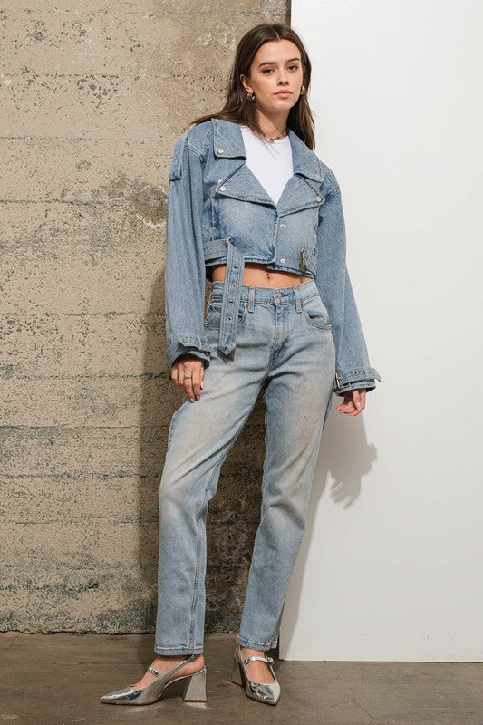 FINAL SALE!! Cropped Denim Moto Jacket