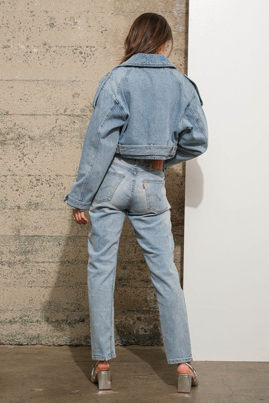 FINAL SALE!! Cropped Denim Moto Jacket