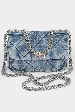 NEW!! Quilted Denim and Silver Purse