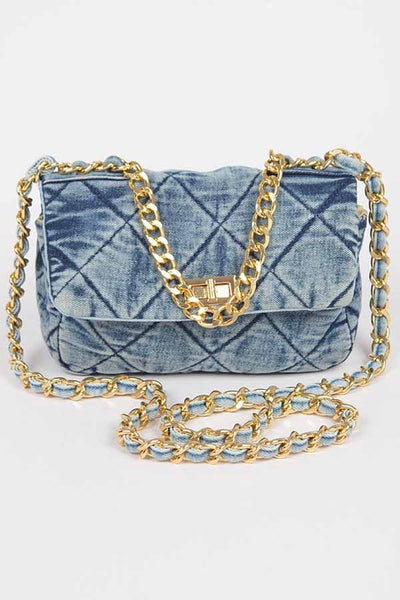 NEW!! Quilted Denim and Gold Purse