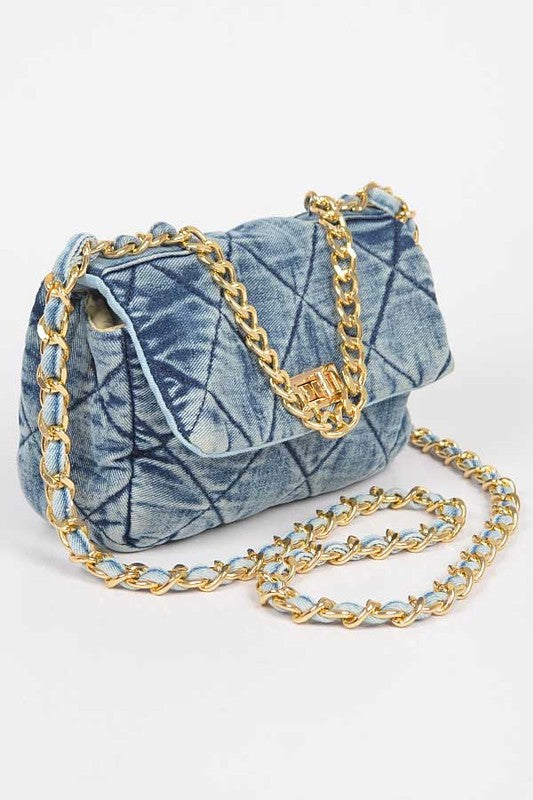 NEW!! Quilted Denim and Gold Purse