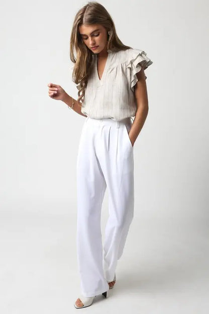 Dani Linen Blouse in Nude Stripe