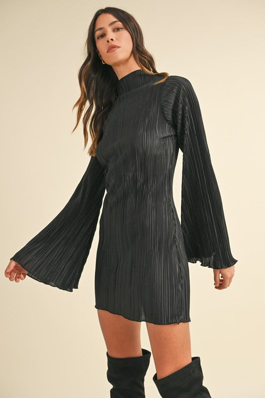 NEW!! Masonne Mock Neck Pleated Dress in Black