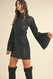 NEW!! Masonne Mock Neck Pleated Dress in Black