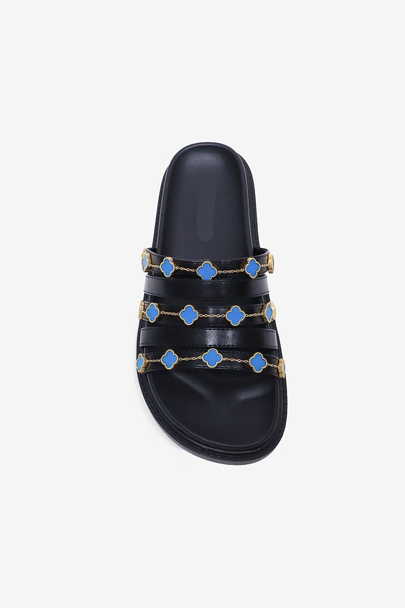 Tulum Slide in Black and Turquoise