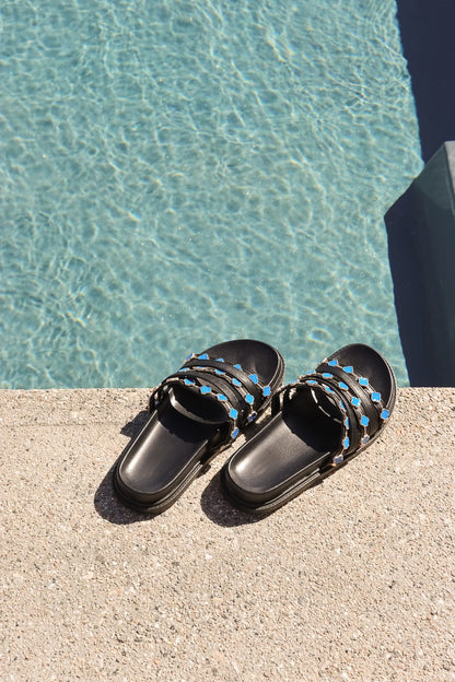Tulum Slide in Black and Turquoise