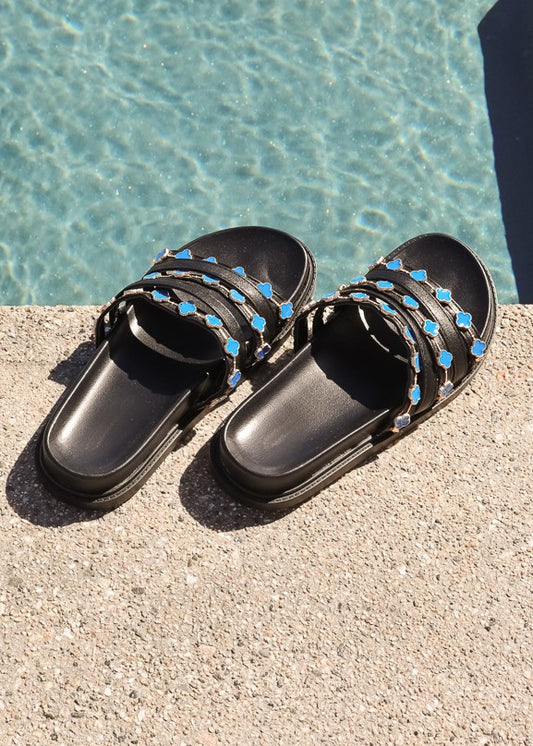 Tulum Slide in Black and Turquoise