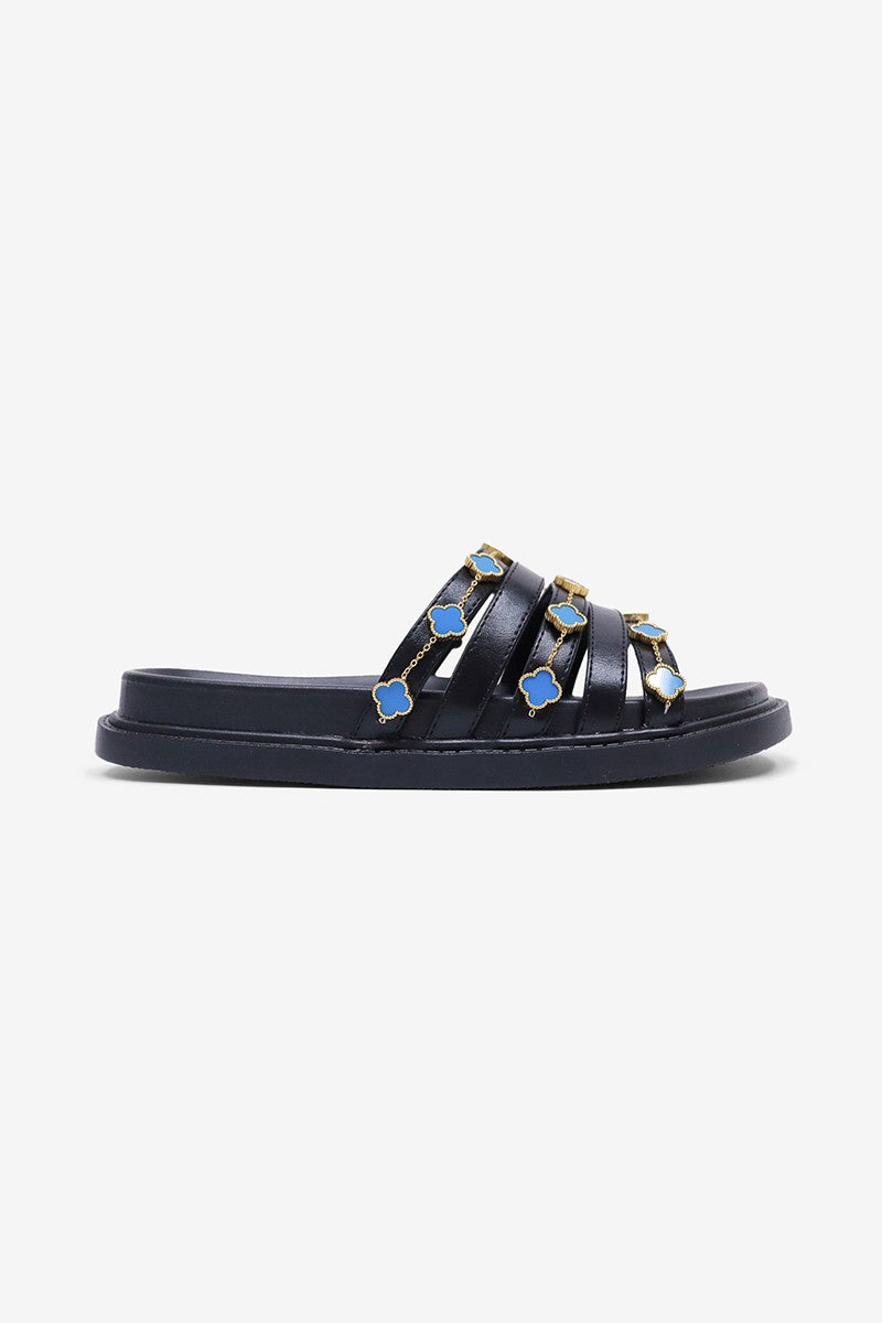 Tulum Slide in Black and Turquoise