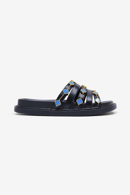 Tulum Slide in Black and Turquoise