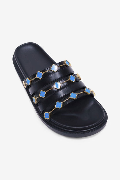 Tulum Slide in Black and Turquoise