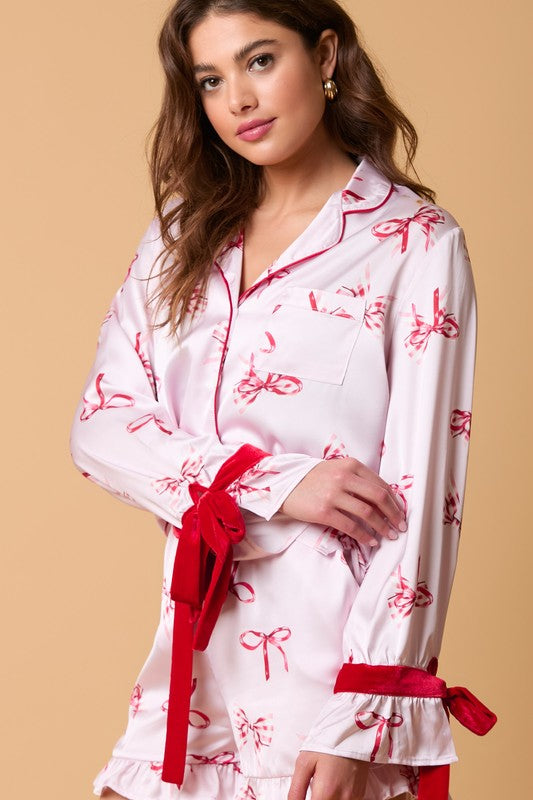 FINAL SALE!! Satin Bow Pajama Set