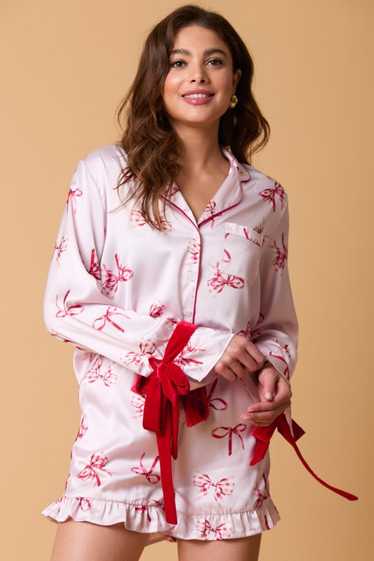 FINAL SALE!! Satin Bow Pajama Set