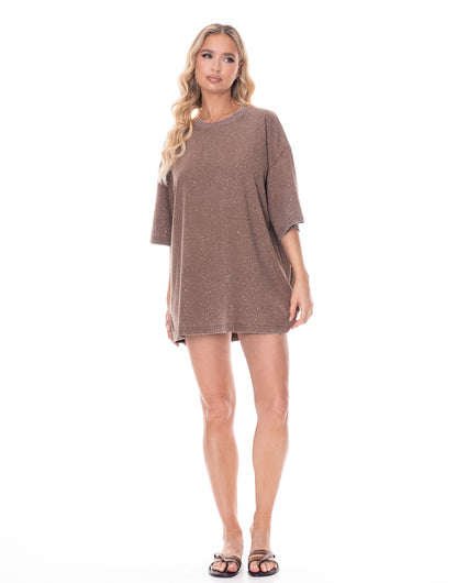 NEW!! "Brooklyn" Acid Wash Rhinestone Tee in Brown