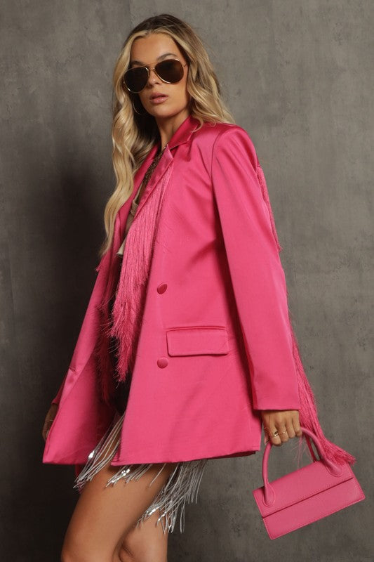 NEW!! Fuchsia Fringe Satin Blazer