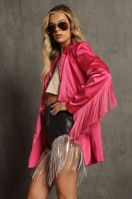 NEW!! Fuchsia Fringe Satin Blazer