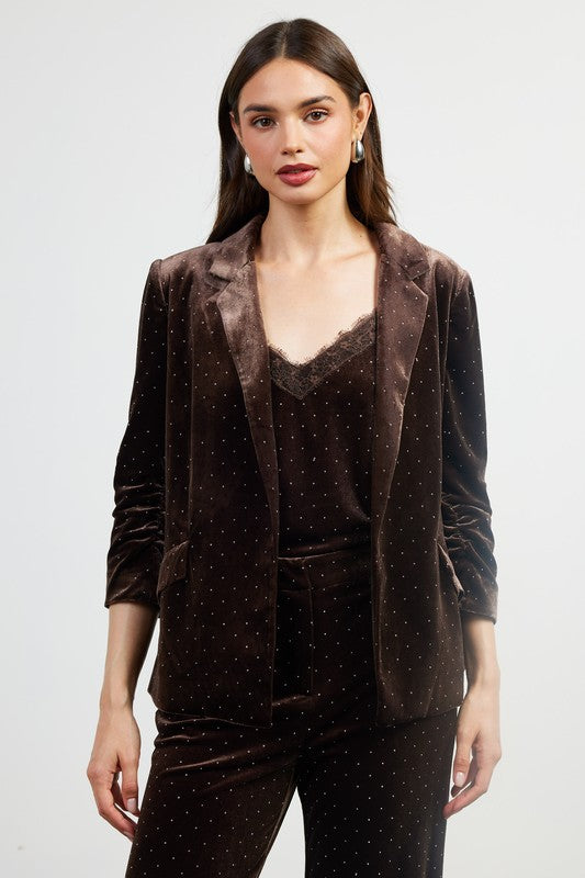 After Party Rhinestone Velvet Blazer in Brown