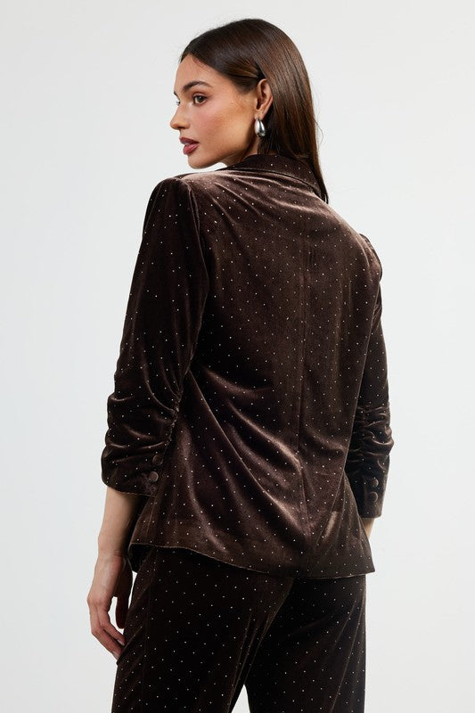 After Party Rhinestone Velvet Blazer in Brown