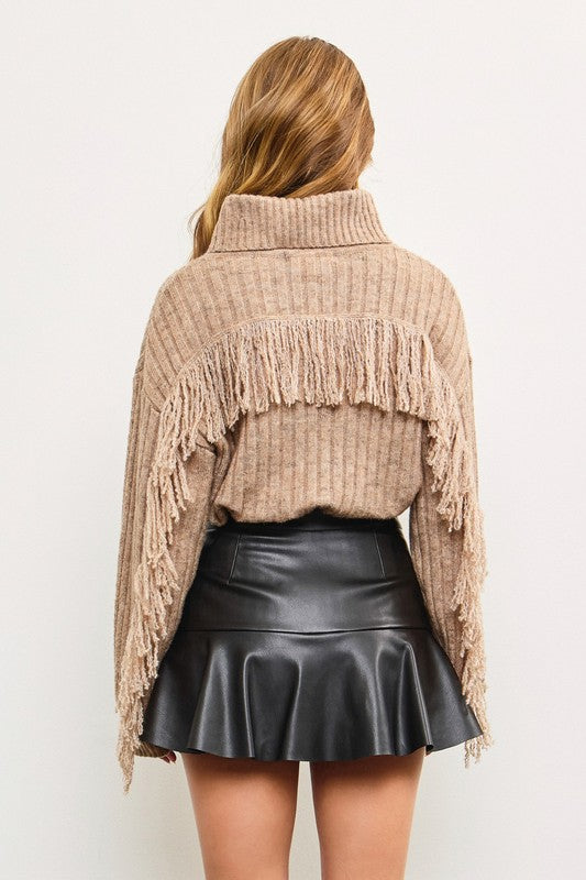 NEW!! Fringe Turtleneck Sweater in Mocha