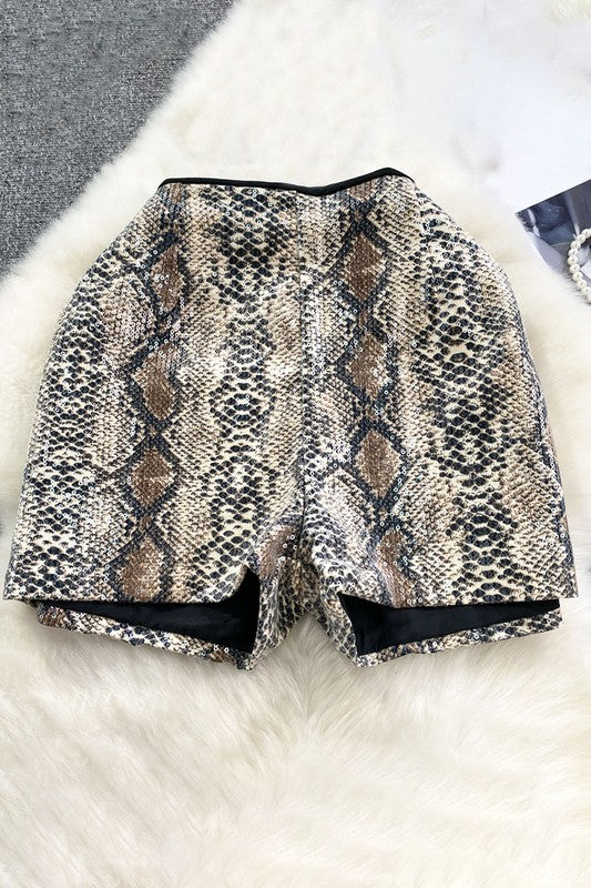 NEW!! High Waisted Snakeskin Sequin Shorts