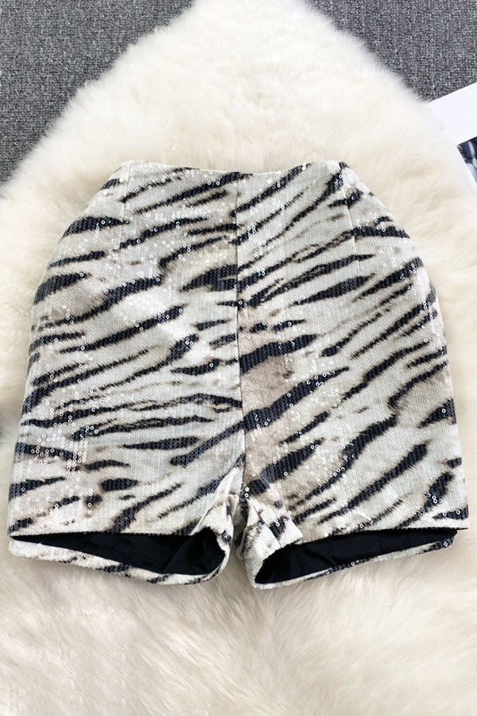 NEW!! High Waisted Zebra Sequin Shorts