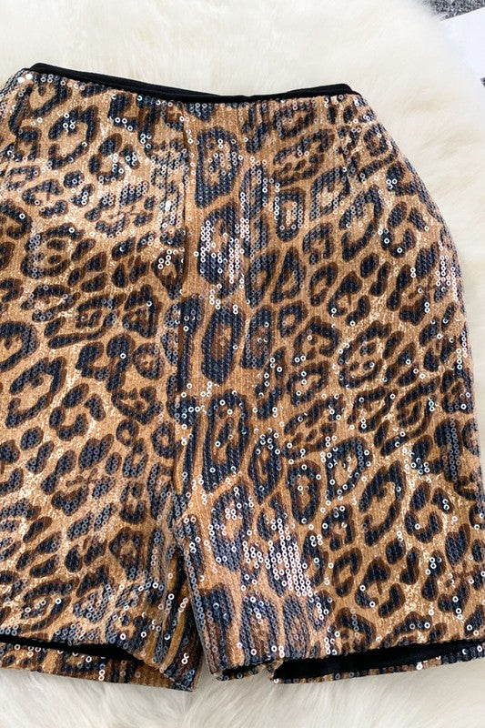 NEW!! High Waisted Leopard Sequin Shorts