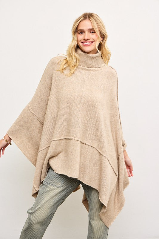 FINAL SALE!! Apres Chic Turtleneck Poncho in Taupe