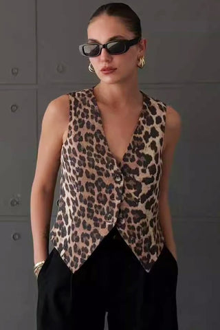 NEW!! Leopard Print Button Vest