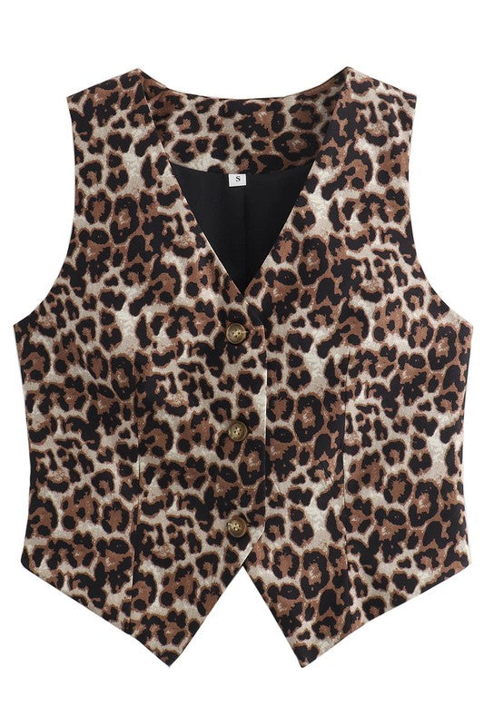 NEW!! Leopard Print Button Vest