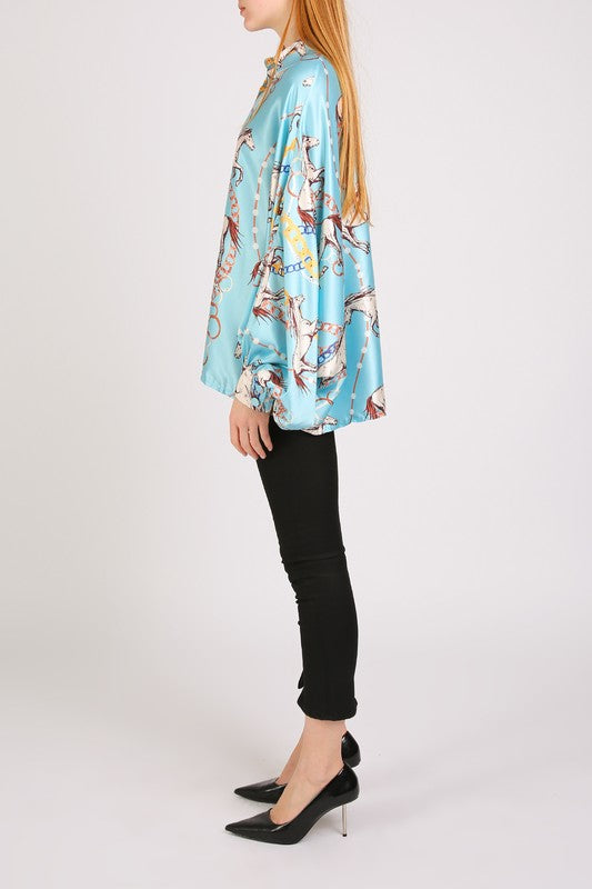 NEW!! Horseprint Satin Top in Blue