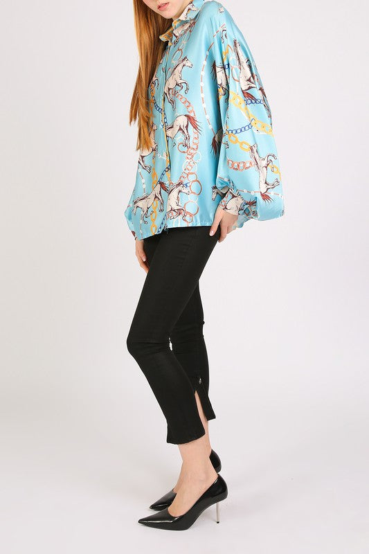 NEW!! Horseprint Satin Top in Blue