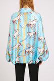 NEW!! Horseprint Satin Top in Blue