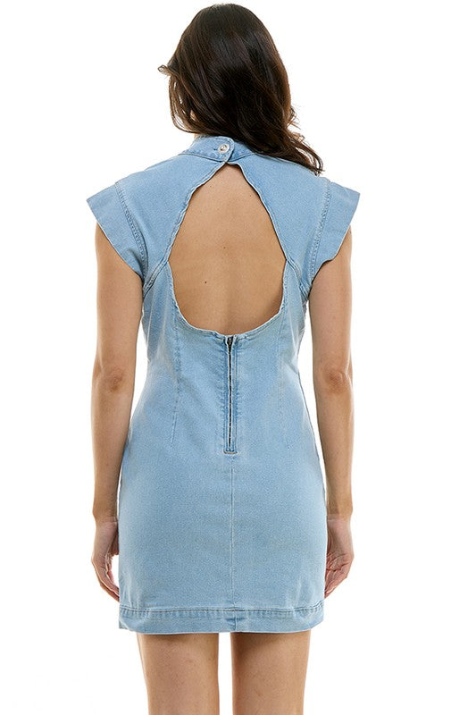 NEW!! Rhinestone Open Back Denim Dress