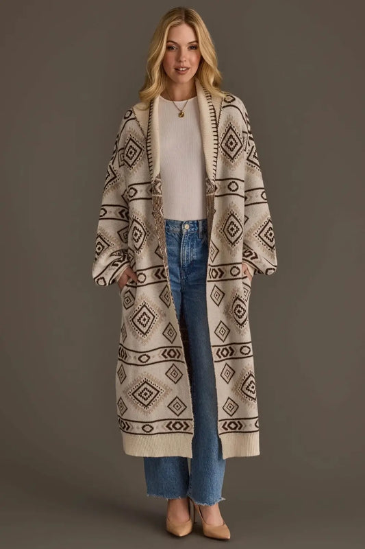 "Frontier" Aztec Print Cardigan in Cream